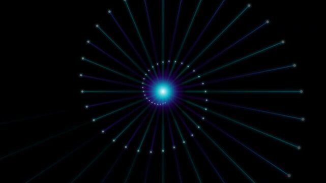 Seamless loop blue glowing spiral tech lines background with central energy core.