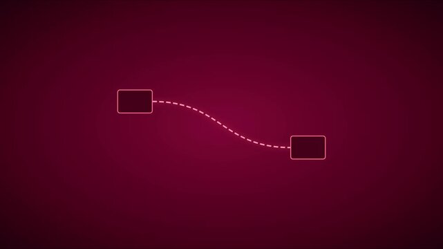 Minimalist connection path animation with two nodes and dotted line on dark red 4k background network