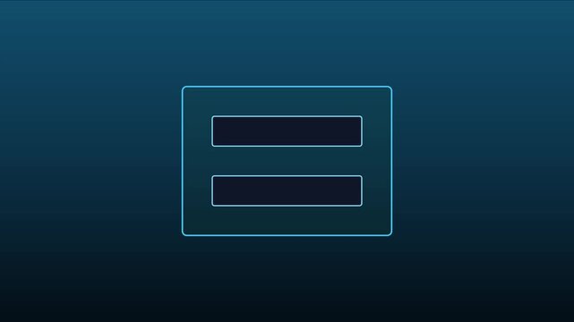 Minimalist digital equal sign animation on dark blue 4k background, for ui symbol, math mathematics