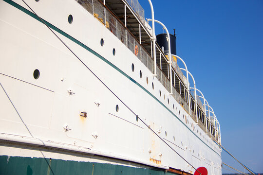 Old ship permanently moored in a harbour
