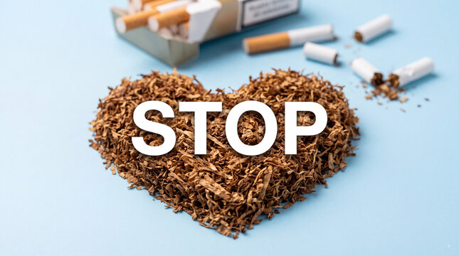 Smoking cessation concept with tobacco heart and stop sign