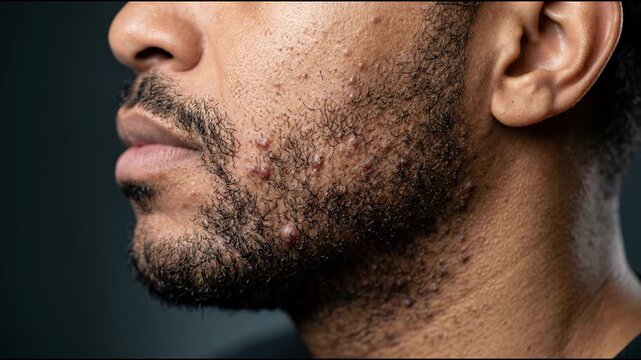 Unwanted Acne Skin Condition on a Mans Face for Skin Health and Medical Awareness with Clear Detailed Skin Conditions