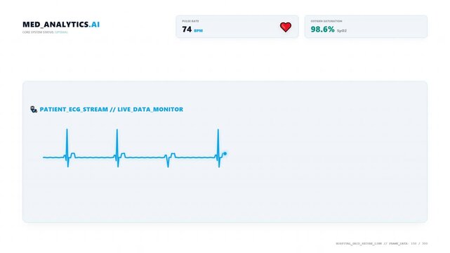 Patient ECG stream live data monitor medical HUD interface with vital signs.