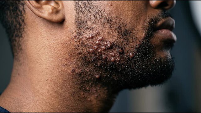 Unshaven Jawline Detailed View of Painful Pseudofolliculitis Barbae Bumps Skin Condition and Close Up Macro Shot