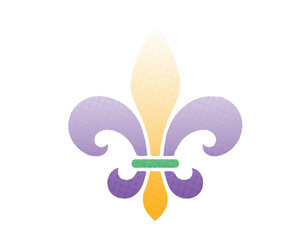 Stippled fleur de lis symbol in mardi gras colors with stippled pointillism illustration heraldry ornamental textured celebration isolated background colorful tradition ornament decorative © Shohag