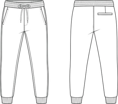 Jogger Sweatpants With Drawstring Waist and Back Pocket Technical Flat Sketch