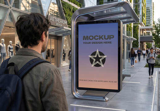 Billboard Bus Stop Mockup Modern City Gen Ai