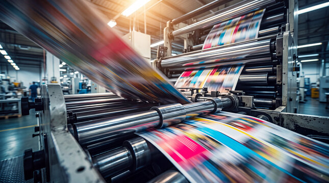 High speed offset printing press machine in industrial factory