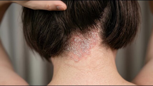 Scalp Psoriasis on Nape of Neck with Dark Hair Showing Condition and the Need for Effective Treatment and Awareness