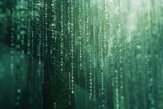 Floating Data Nodes Interacting in Matrix of Light and Information in Ethereal Cyberspace Landscape