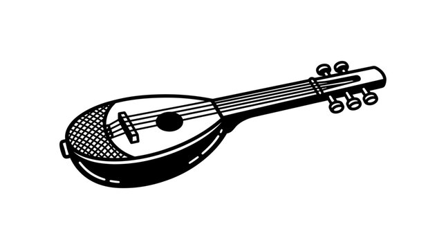 Two-stringed dombra lute musical instrument illustration.
