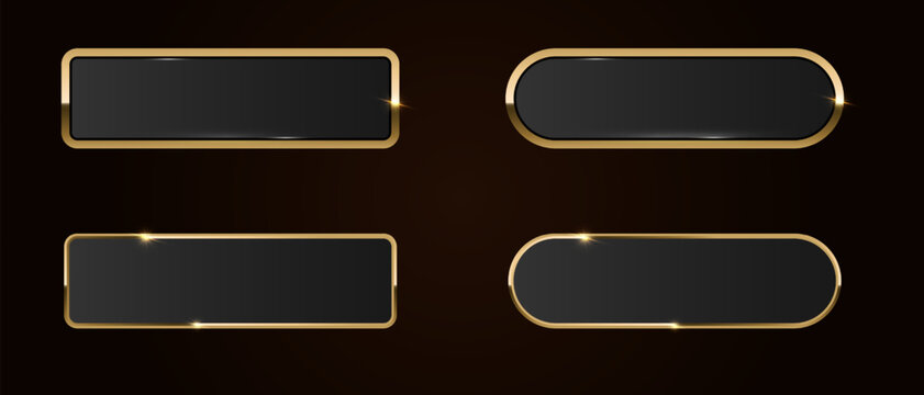 Luxurious golden button with elegant frame and glossy finish for premium web design, casino games, or award ceremonies with radiant metallic glow effect.