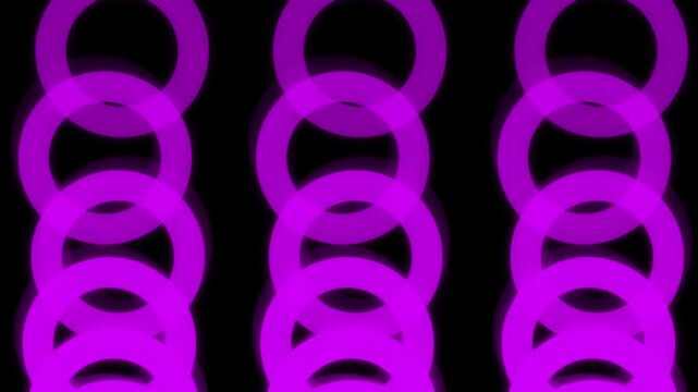 Abstract purple neon interlocking rings seamless pattern on black background