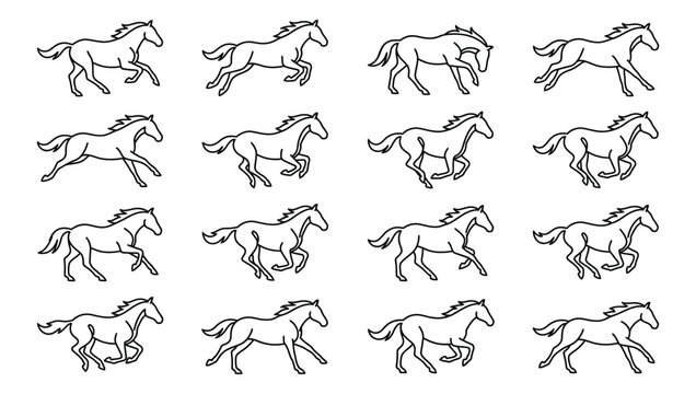 Running Horse Animation Frame Sequence Vector Illustration.