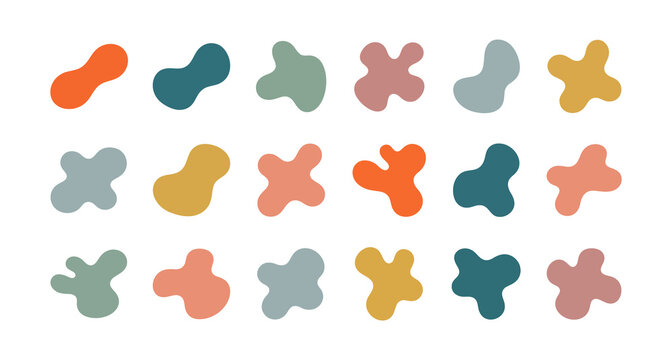 Collection of colorful organic blob shapes in various pastel and vibrant tones