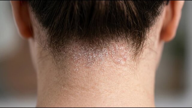 Scalp Psoriasis Close Up Demonstrates Persistent Skin Condition and Dermatological Health Concerns Relevant for Medical Education