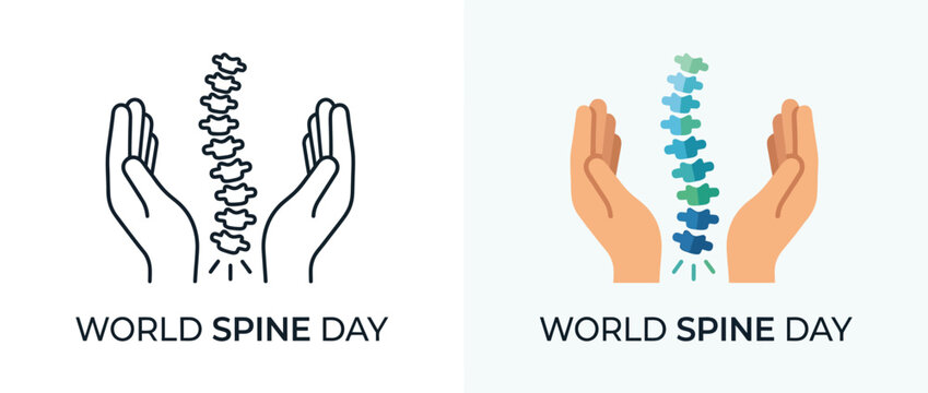 World Spine Day Concept with Hands Holding Human Vertebrae