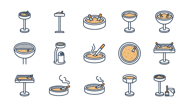 Set of ashtray and smoking equipment icons.