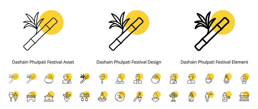 Set of Dashain Phulpati Festival Icons and Symbols