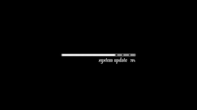 Digital system update progress bar loading on black background