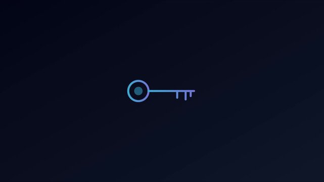 Minimalist digital key animation with glowing gradient effect for cybersecurity and technology concepts 4k