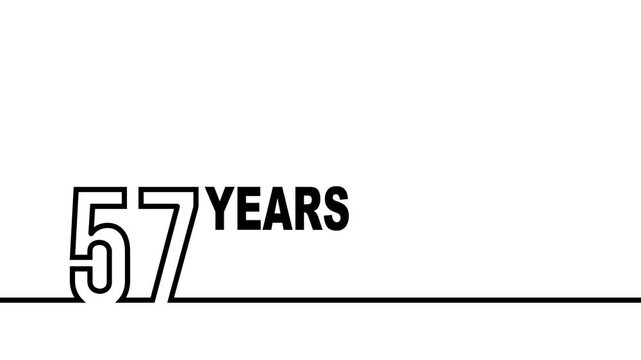 57 years anniversary or birthday isolated on white background. Linear outline graphics. 57 year celebration and congratulation design element. Can be used for printing materials, covers, reports.