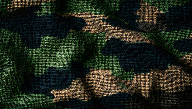 Abstract Military Camouflage Textile Fabric Background with Green Brown and Black Pattern Details