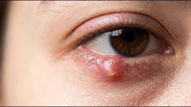 Eye Stye Hordeolum Eyelid Inflammation Caused by Bacterial Infection and Blocked Oil Glands Causing Pain and Swelling