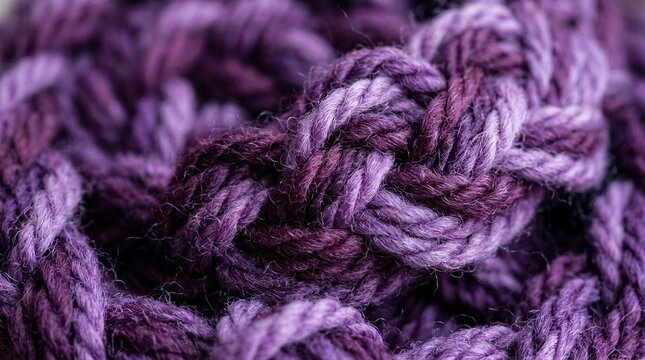 Variegated purple yarn braided texture in macro close up