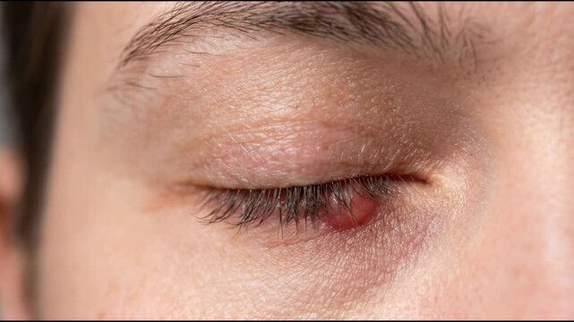 Eye Stye Hordeolum Eyelid Inflammation Featuring Close Up View of Swollen Eyeball and Skin Irritation Indicating Bacterial Infection