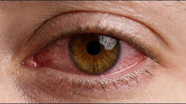 Redness Sufferer Blinking Eye Affected by Conjunctivitis or Allergies Showing Inflammation and Medical Condition