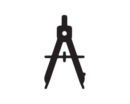 Black drafting compass silhouette on a white background for geometry and technical drawing applications silhouette