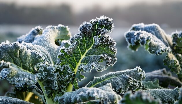 Kale Leaf Covered In Frost Kale Nero Di Toscana