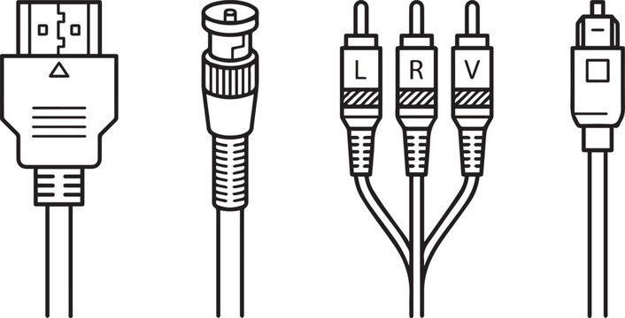 Set of various electronic cable connectors and plugs tv day