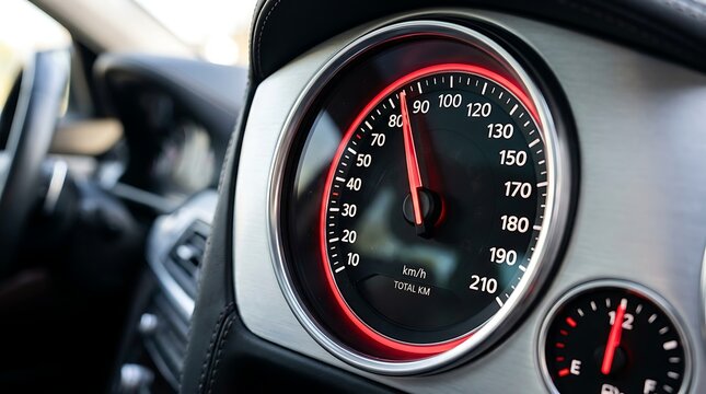 Speedometer showing 130 km/h in a car dashboard