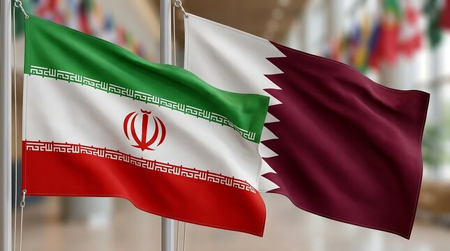 Iranian flag waving with bahrain flag