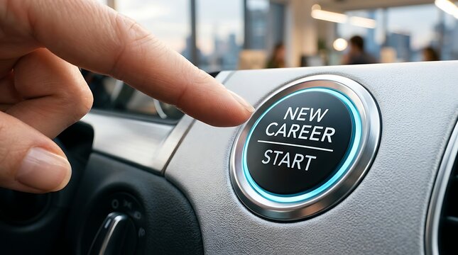 Hand pressing new career start button on car