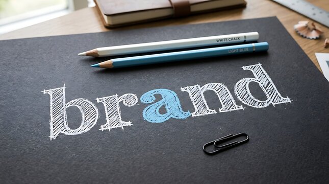 Chalkboard with brain word and office supplies