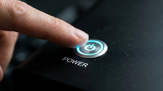 Finger pressing power button on modern device