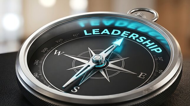 Compass pointing to leadership with star arrow