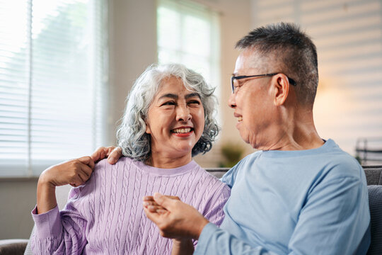 Asian Senior Couple Bonding at Home Elderly Love and Care Senior