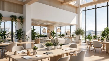 Fototapeta premium Spacious Modern Minimalist Office Interior Featuring Natural Wood Accents and Ample Copy Space for Professional Branding