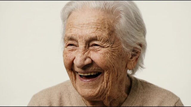 Elderly Woman Laughing Heartily with Joyful Expression and Radiant Smile Representing Happiness and Longevity