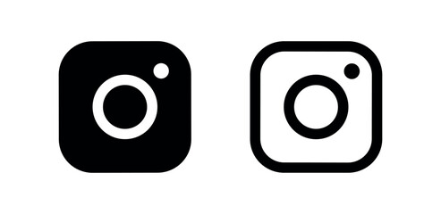 Obraz premium Instagram logo icon, solid black and outline white silhouette