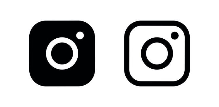 Instagram logo icon, solid black and outline white silhouette