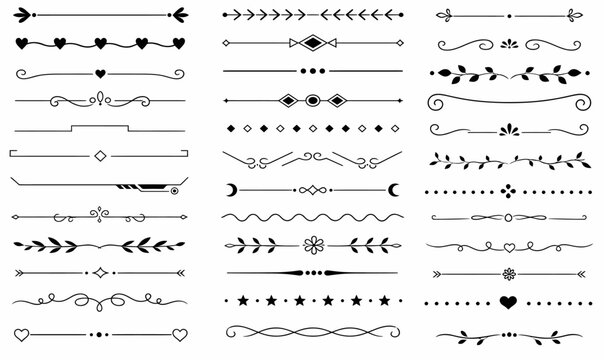 Border line, divider vector set, decorative floral ornamental elements design, swirl patterns vintage set graphic illustrations, embellishment isolated ar