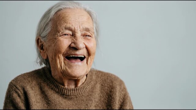 Elderly Woman Laughing with Joy and Wisdom Showcasing Authentic Human Emotion and Enduring Spirit of Life