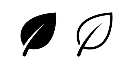 Fototapeta premium Leaf icon. Black and outline versions. Representing nature, ecology, organic products, and environmental concepts.