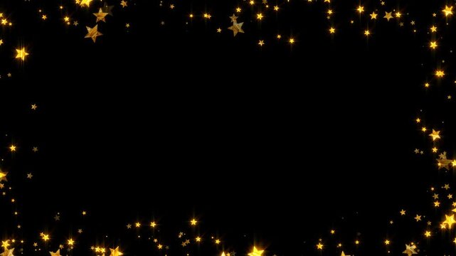 gold stars confetti border frame happy birthday and party celeblation alpha channel animation, golden isolated social media motion design element