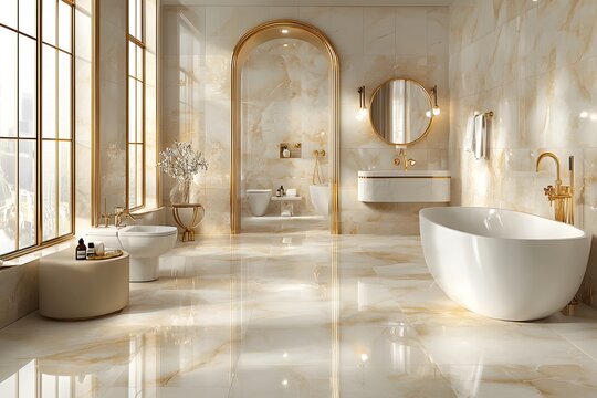 Sophisticated bathroom interior with floating vanity and decor image